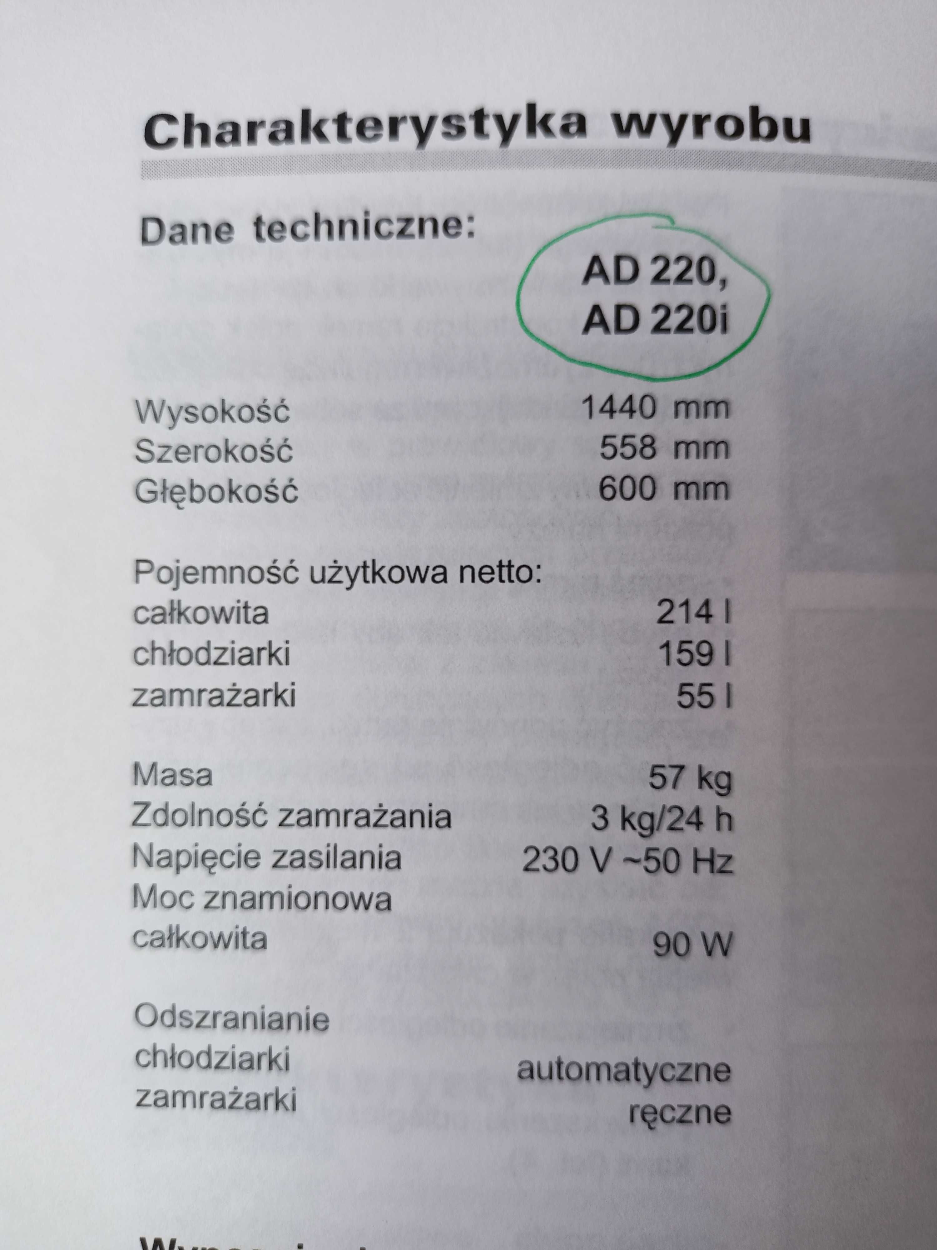 Chłodziarko - zamrażarka Amica AD 220