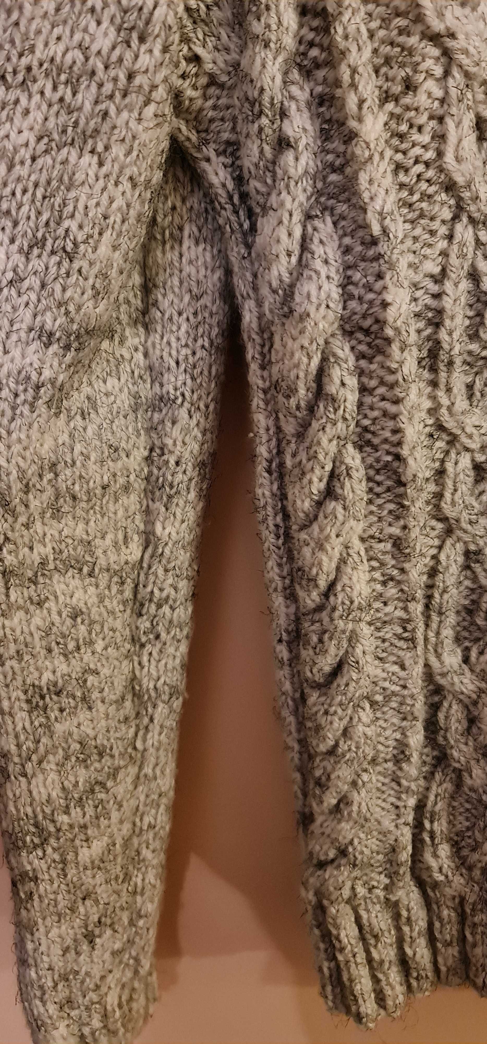 Wełniany sweter męski handmade XL szary kardigan krótki