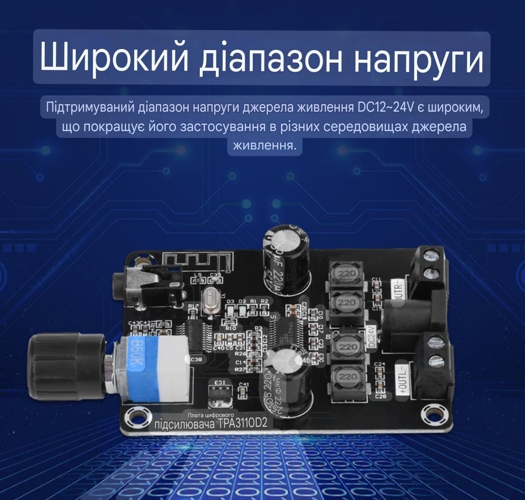 Усилитель мощности, підсилювач потужності TPA3118D2 Bluetooth 5.0 2*50