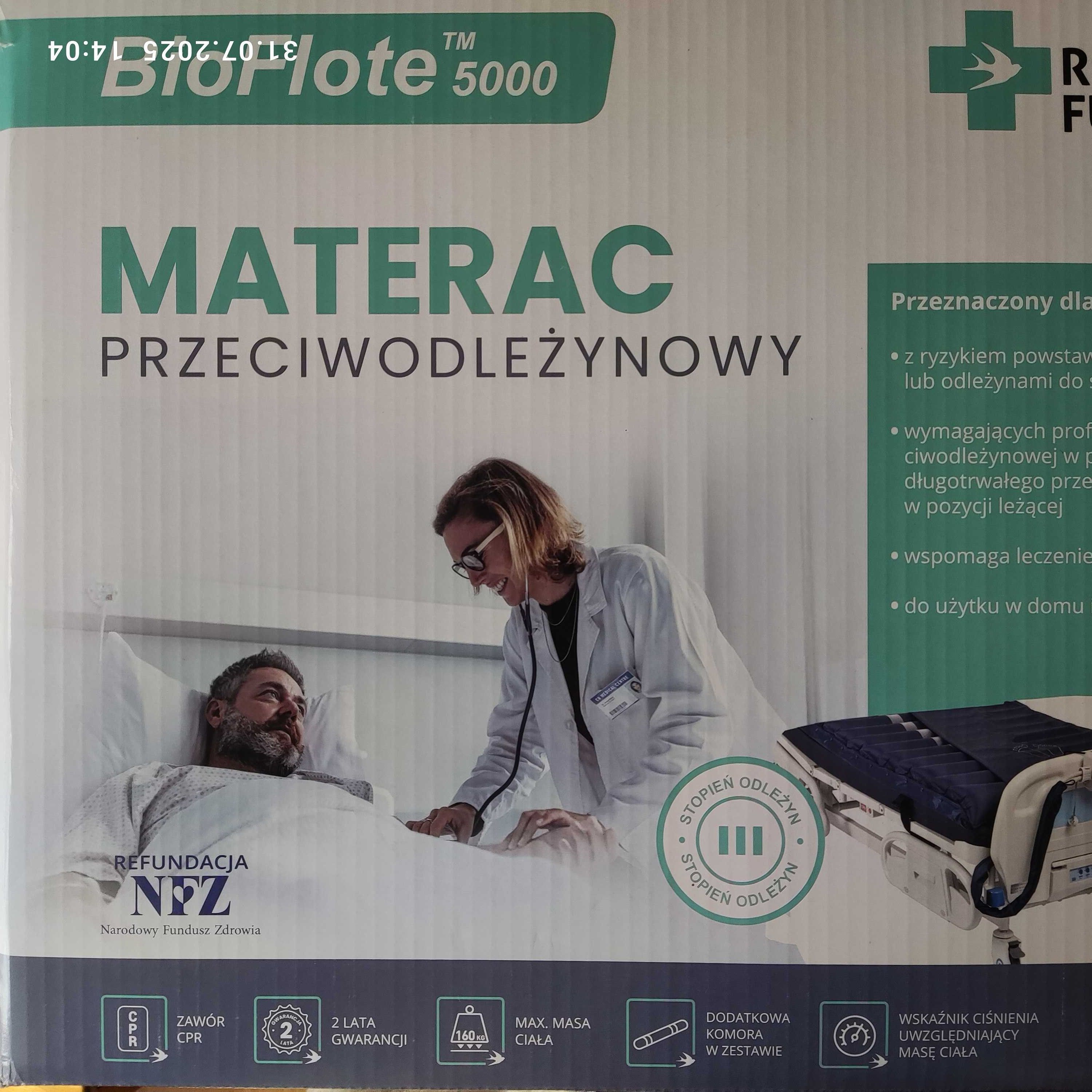 Materac przeciwodleżynowy pneumatyczny komorowy BioFlote 5000
