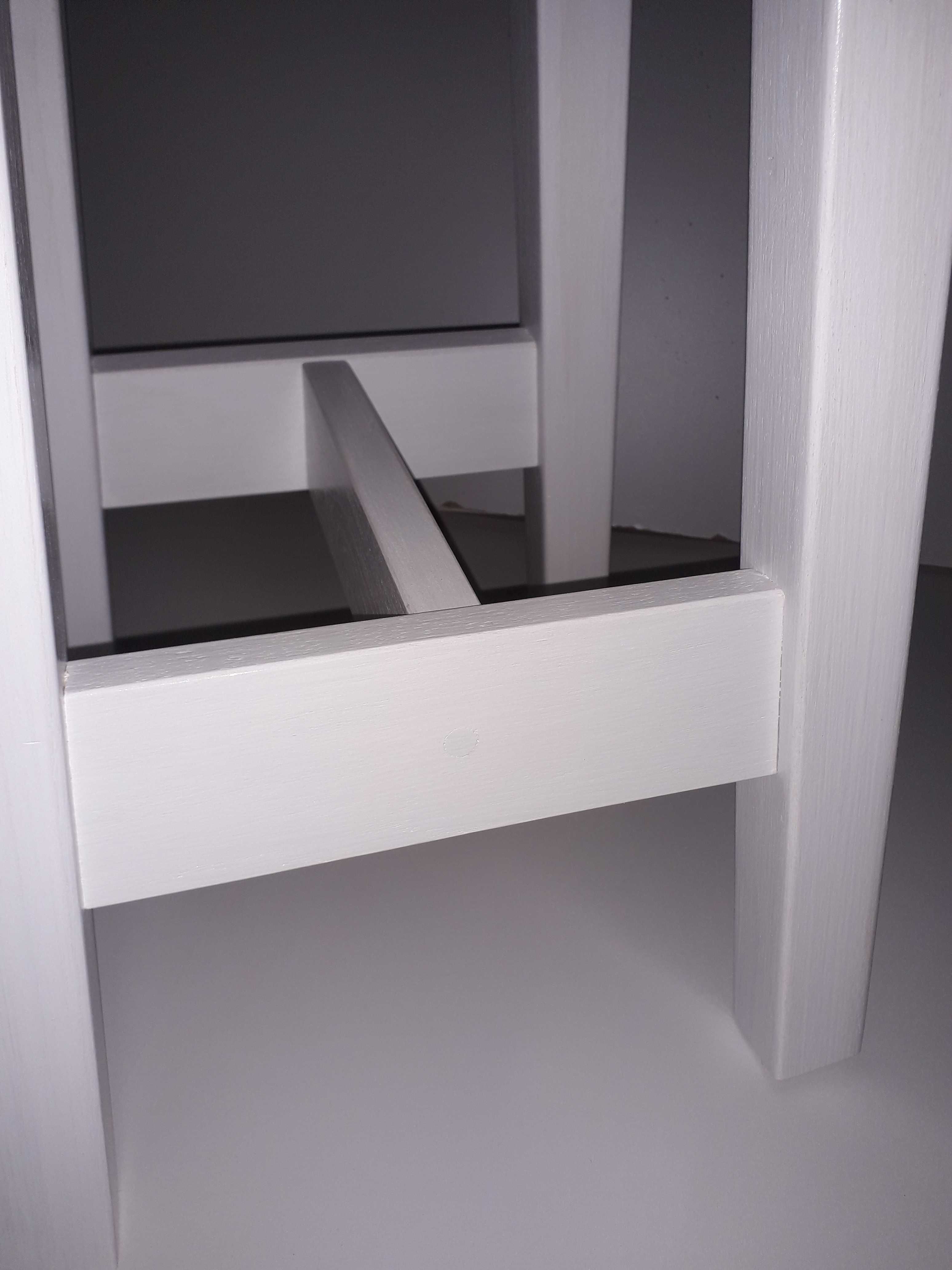 Designerski taboret dębowy 60 cm – biały+dąb, ręczna robota