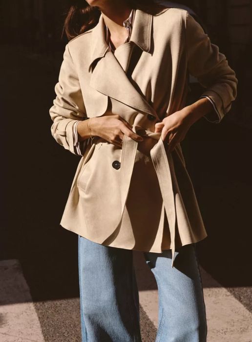 Kurtka płaszcz trencz parka Zara xl 42 zamsz welur