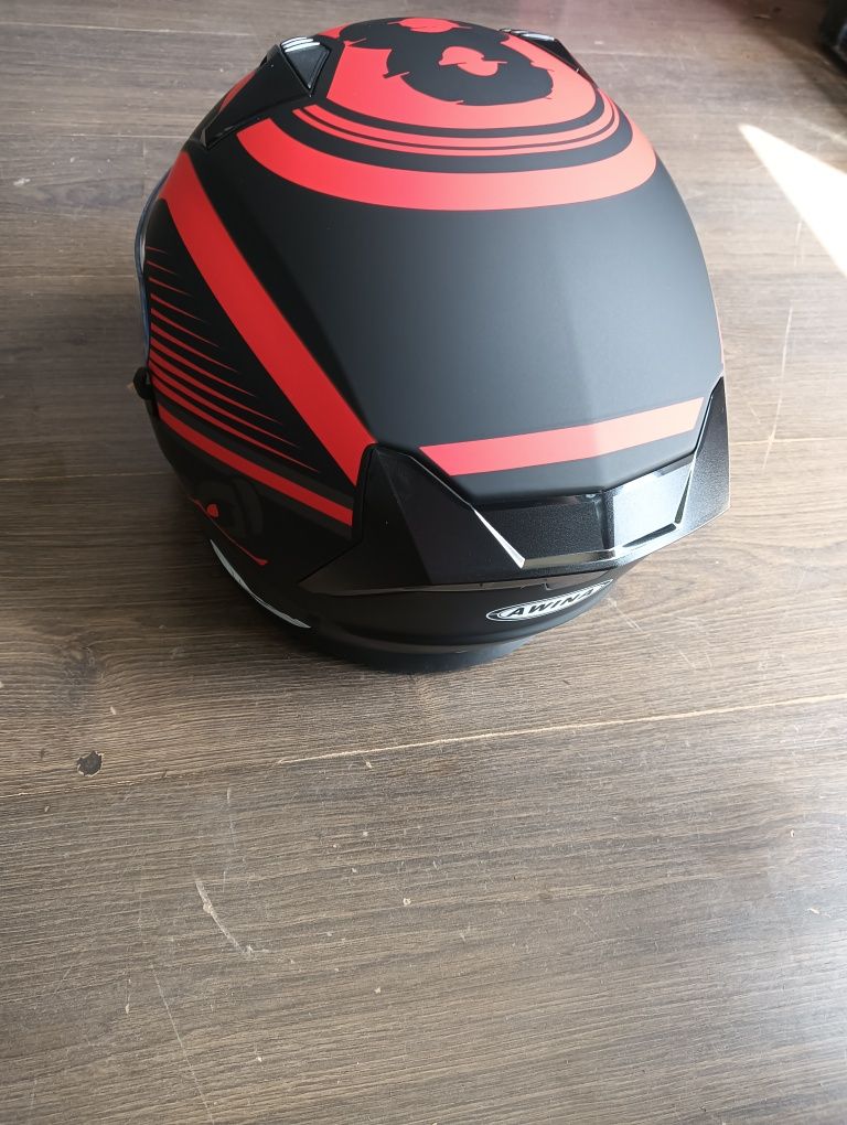 Nowy kask otwarty czerwono czarny mat AWINA