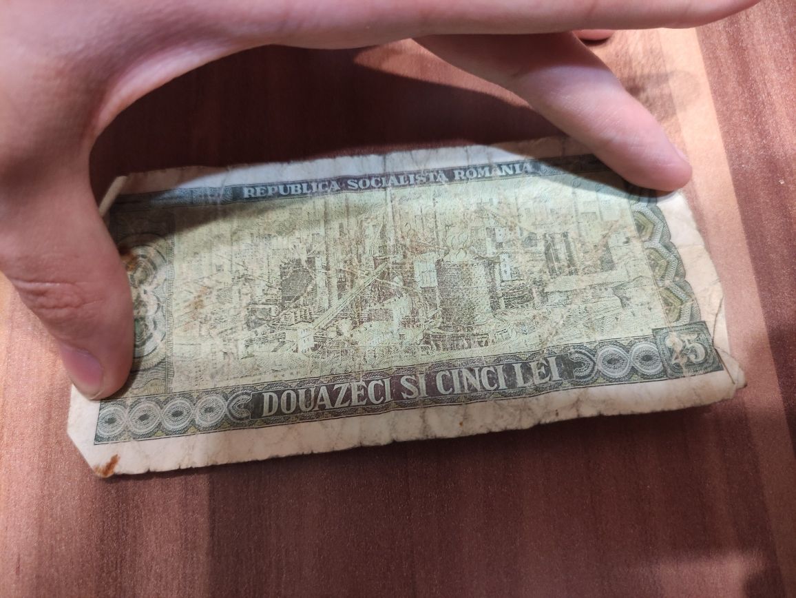 25 Lei 1966 r - Stare pieniądze, banknot, Rumunia, seria C