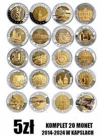 5 zł Złotych Odkryj Polskę 20 Monet Okolicznościowych 2014 - 2024 UNC