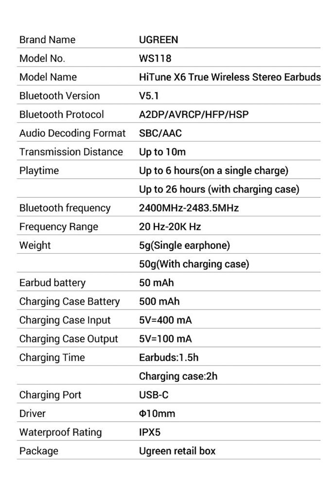 UGREEN HiTune X6 ANC беспроводные наушники/Bluetooth 5,1/6 микрофонов