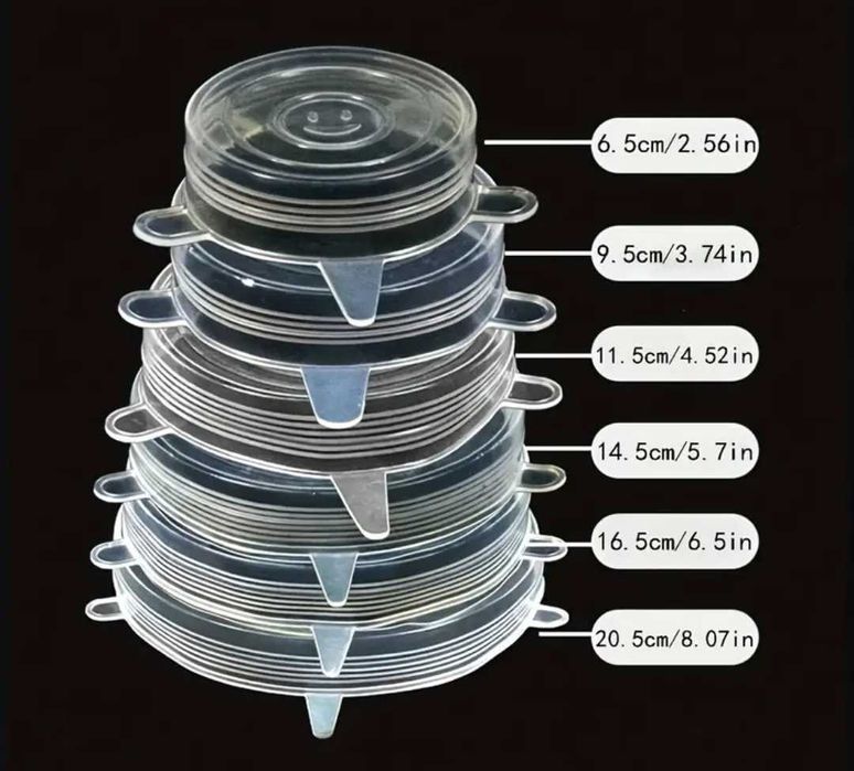 6шт Багаторазові Силіконові Кришки для Мисок - . Силіконові кришки