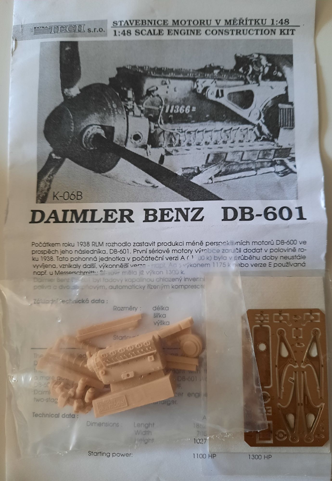 Akcesoria modelarskie: silnik Daimler Benz DB-601, 1/48.