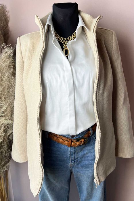 Outerlayer wiosenna beżowa ecru elegancka kurtka wełna kaszmir r. 40 L