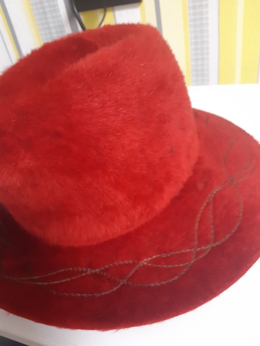 Шляпа женская красная теплая, ангора, шляпка,  головной убор
