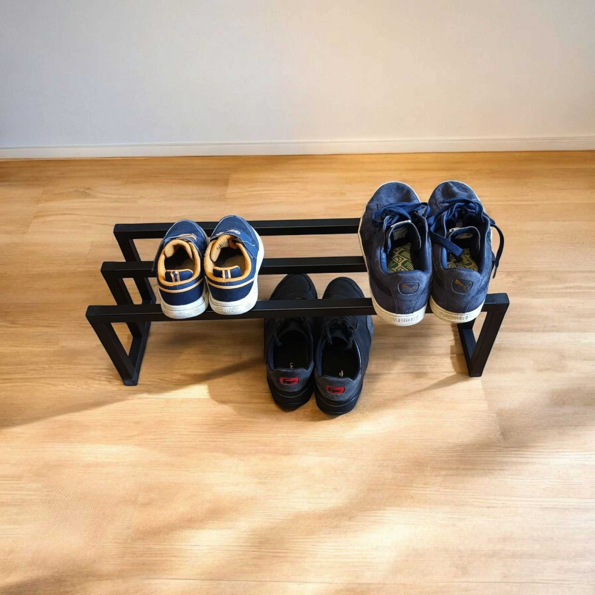 Stojak na buty obuwie metalowy loft design solidny 63x20 Czarny