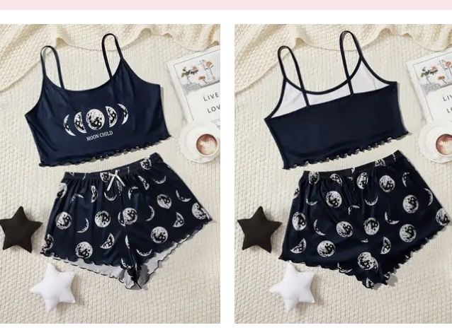 Conjunto de top e calções de pijama M