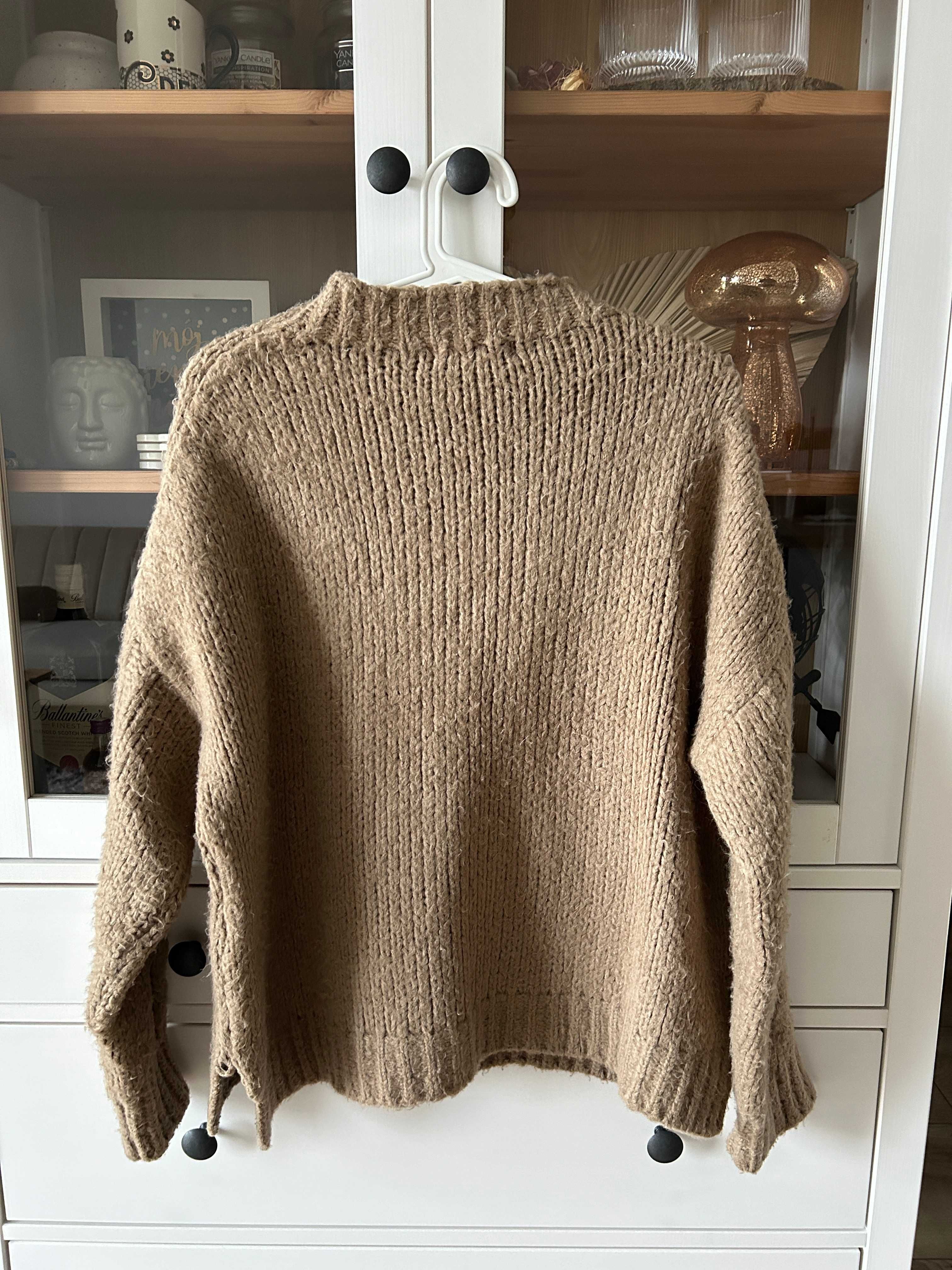 Wełniany sweter brązowy ciepły Marsala Butik jesienny zimowy