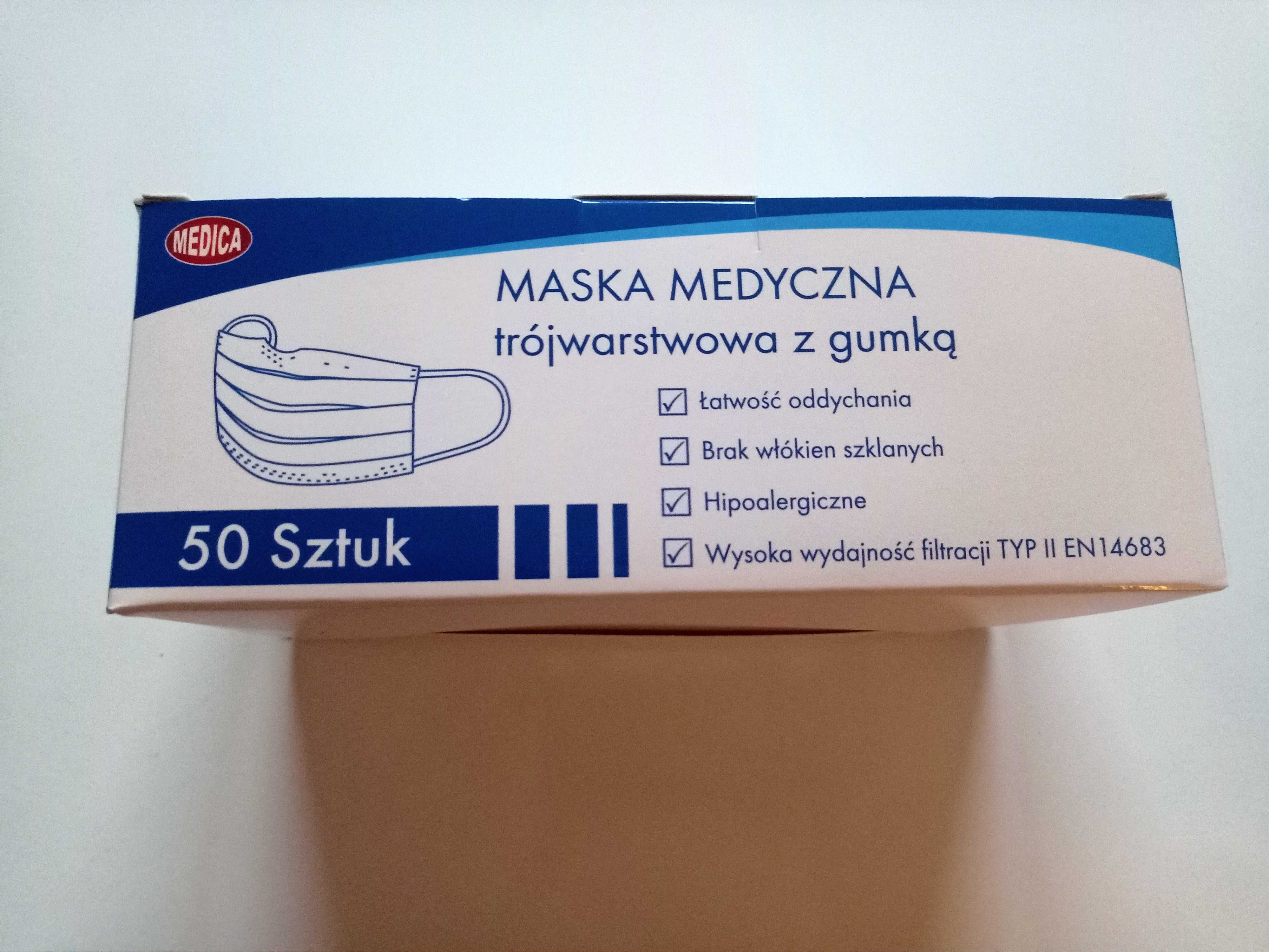 Maseczki jednorazowe, medyczne, trzywarstwowe, ochronne 50sztuk