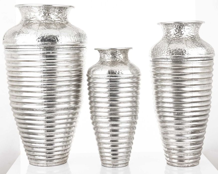 3 x Srebrna Wysoka Metalowa Osłonka Doniczka Wazon Komplet Loft 179617