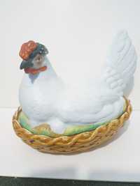 Rara antiga galinha no cesto em porcelana francesa do Sec  XIX