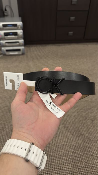 Чоловічий чорний ремінь CALVIN KLEIN LOGO СК з натуральної шкіри