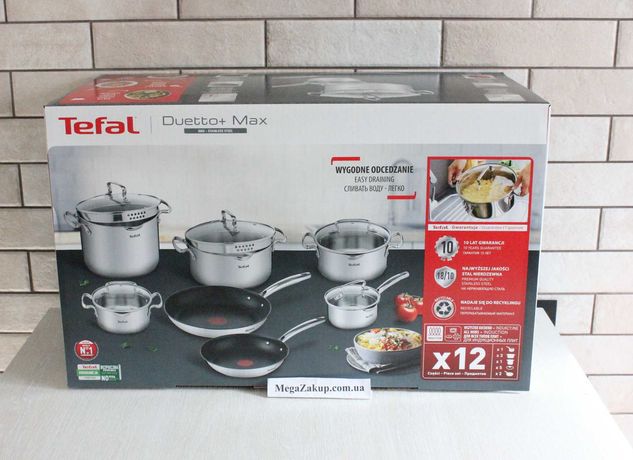 Набір посуду TEFAL Duetto+ Max з 12 предметів (G732SC55) Новий!