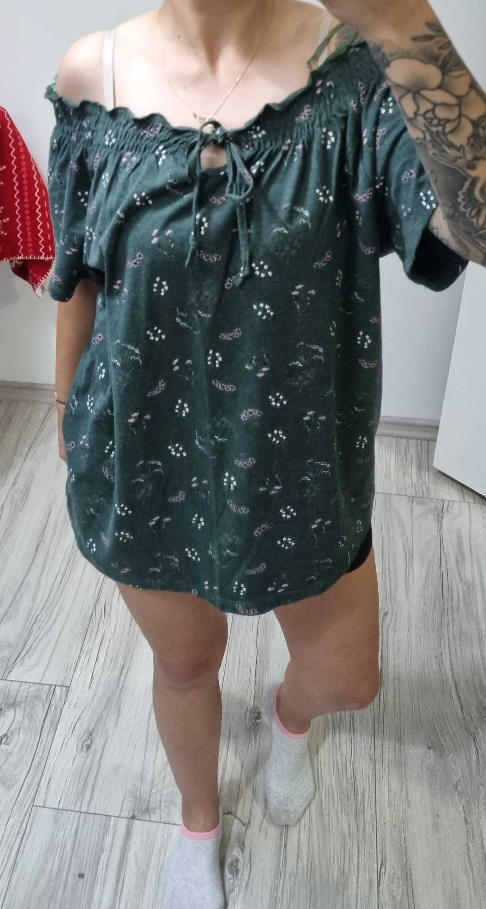 Ciemno zielona bluzka hiszpanka w kwiaty Beloved rozmiar L