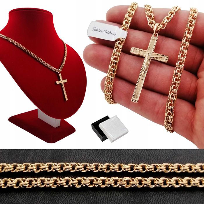 Pozłacany łańcuszek garibaldi 50cm 5mm+krzyżyk GWARANCJA PREZENT