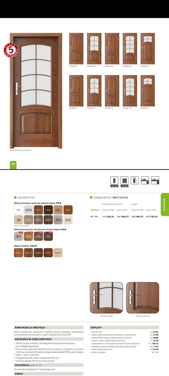 Drzwi Wewnętrzne PORTA NOVA -  5 szt. - 2 modele