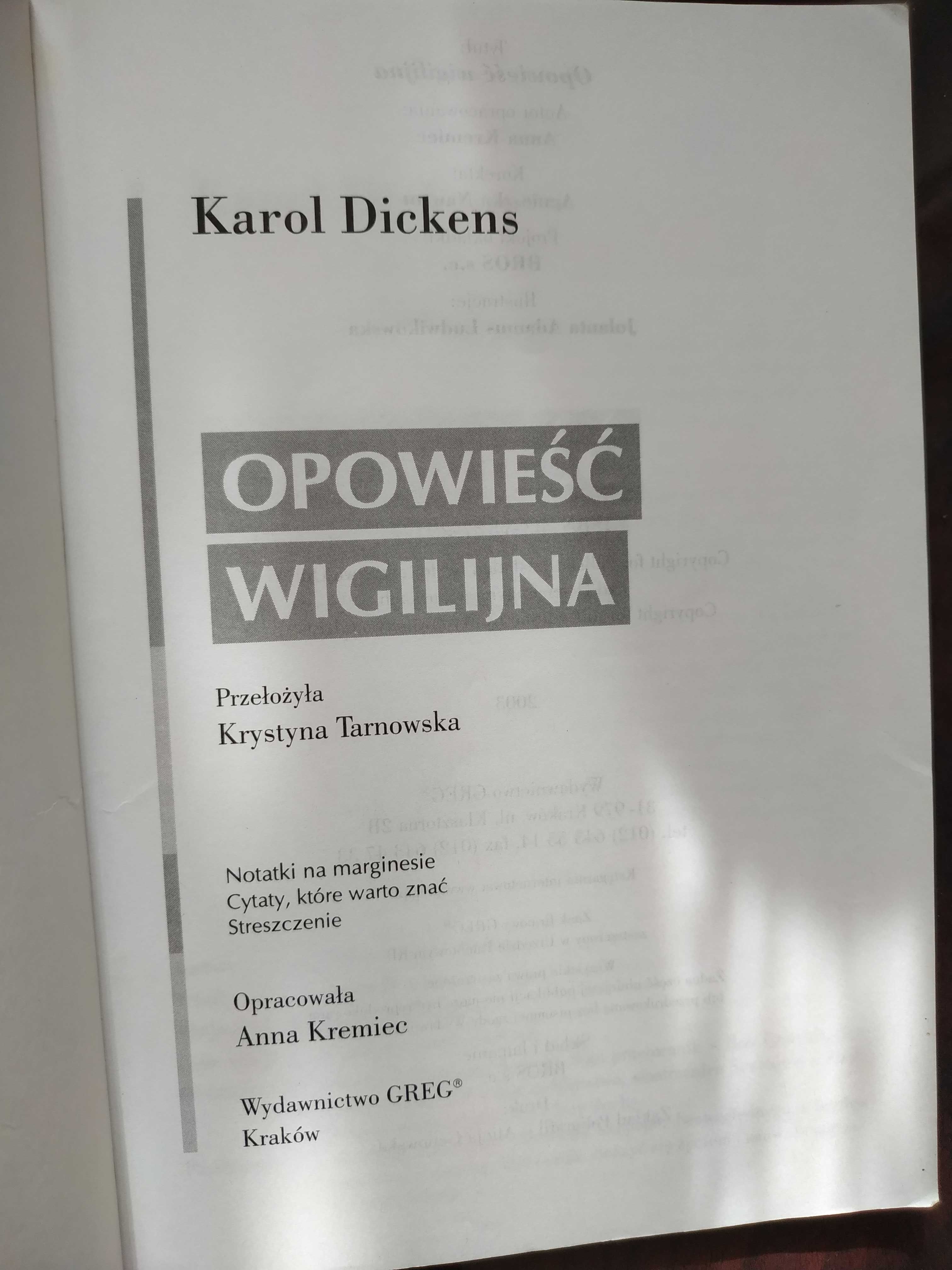 Opowieść Wigilijna- Karol Dickens. Lektura z opracowaniem wyd. GREG