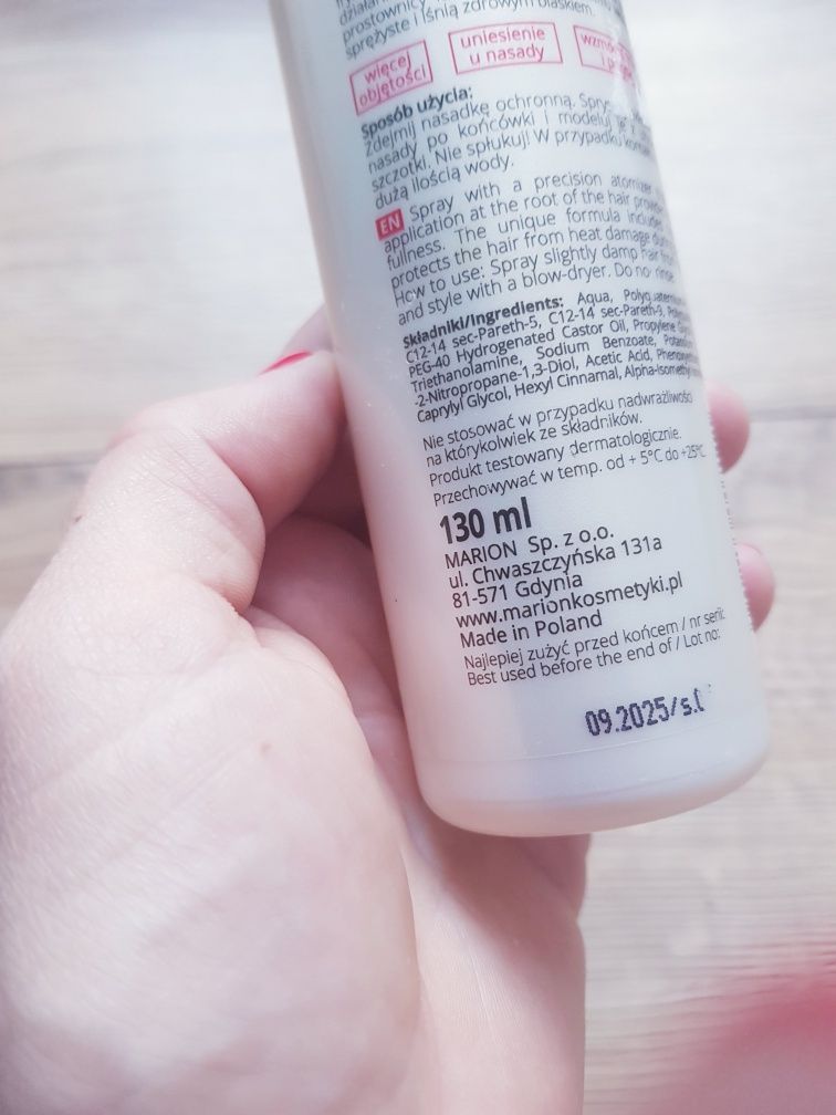 Nowy spray do wlosow dodający objętości marki Marion 130ml