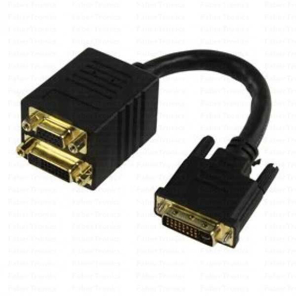 Splitter de Cabo DVI-I -> DVI-I + VGA Banhado a ouro