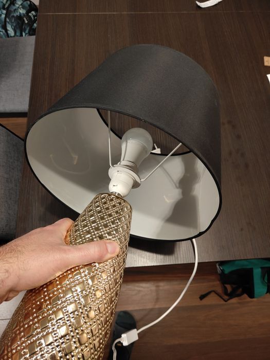 Lampa lampka nocna do pokoju czarna złota z kloszem duża 52 cm