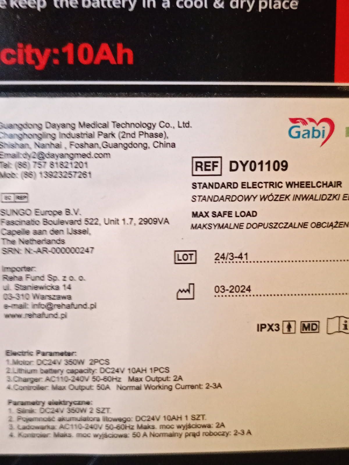 Wózek inwalidzki elektryczny Gabi.