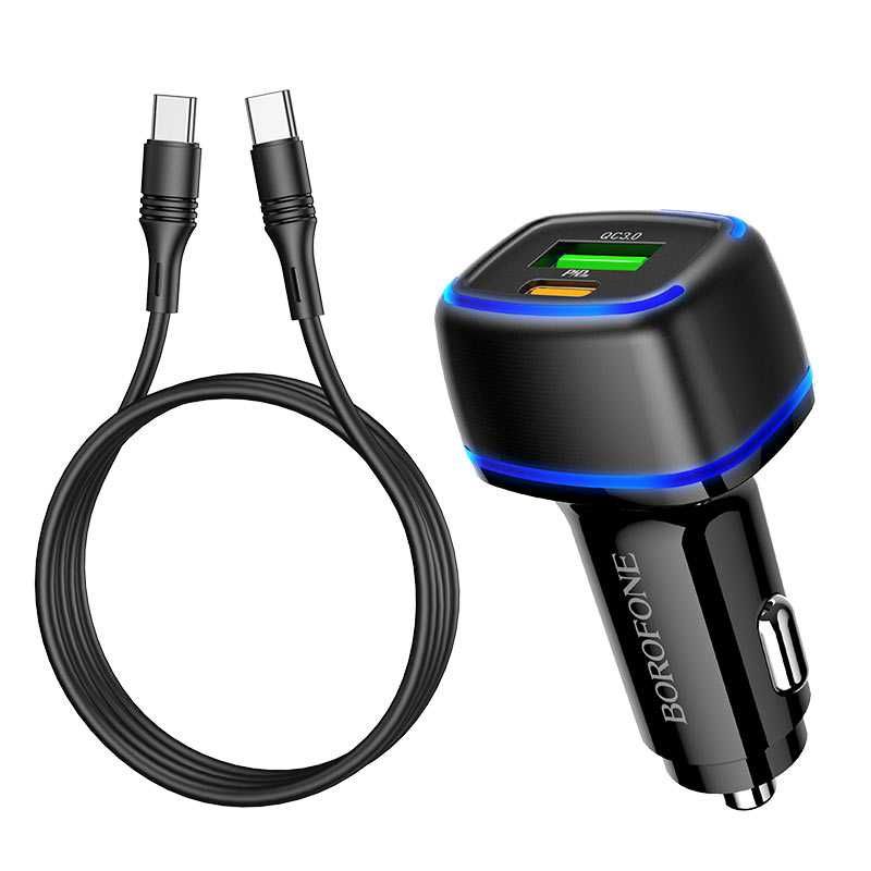 Ładowarka samochodowa PD20W + zestaw QC3.0 z kablem czarny