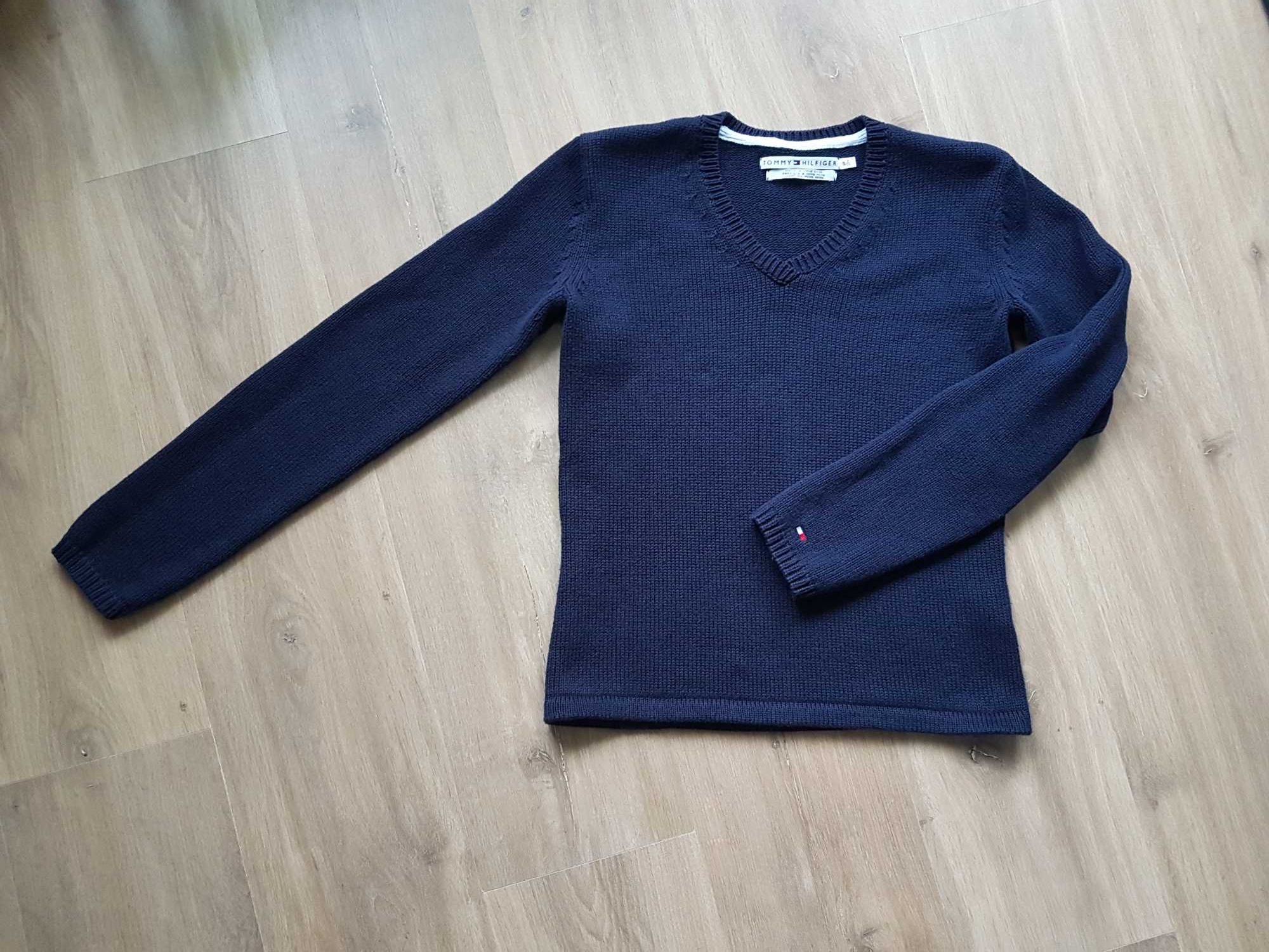 TOMMY HILFIGER granatowy sweter w serek roz. S 100% bawełna