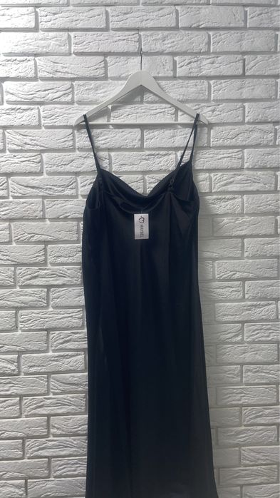 Женское длинное шелковое платье комбинация Черный