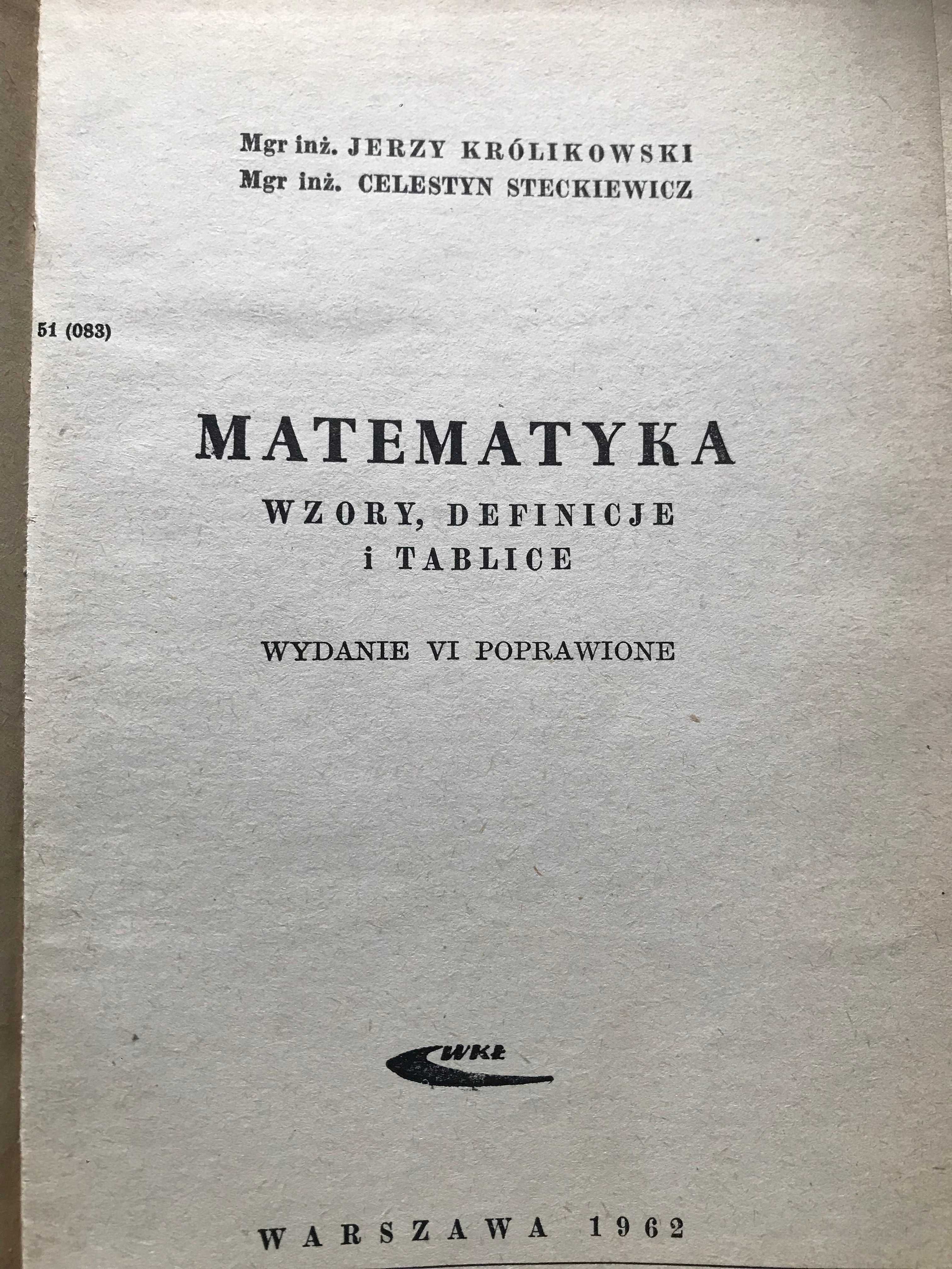 Matematyka- wzory, definicje, tablice. Antyk 1962