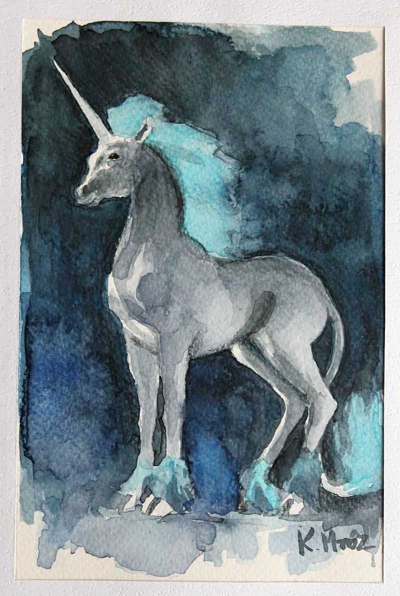 Akwarela JEDNOROŻEC unicorn fantasy A4