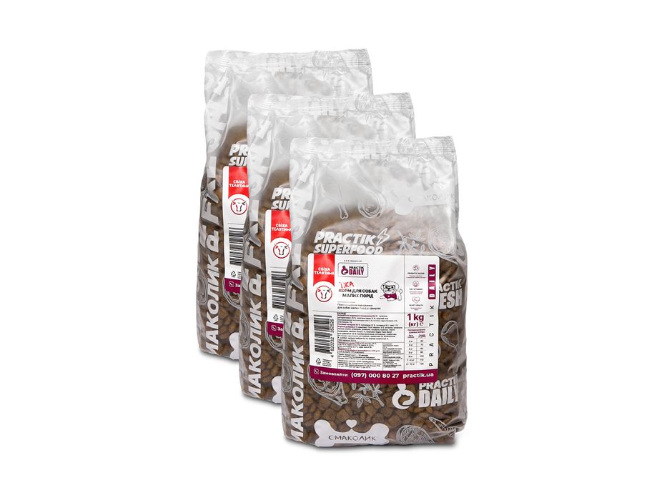 Їжа для собак малих порід "Свіжа телятина" PRACTIK DAILY 3 кг