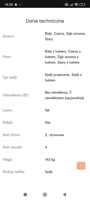 Szafa przesuwna duża komandor szara z lustrem dwudrzwiowa garderoba