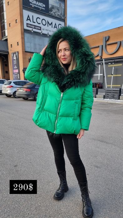 Новинка пуховик оверсайз з натуральним хутром , пуховик  з хутром