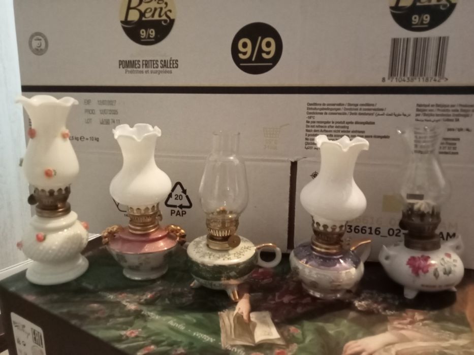 Винтажная античная мини керамическая керосиновая лампа