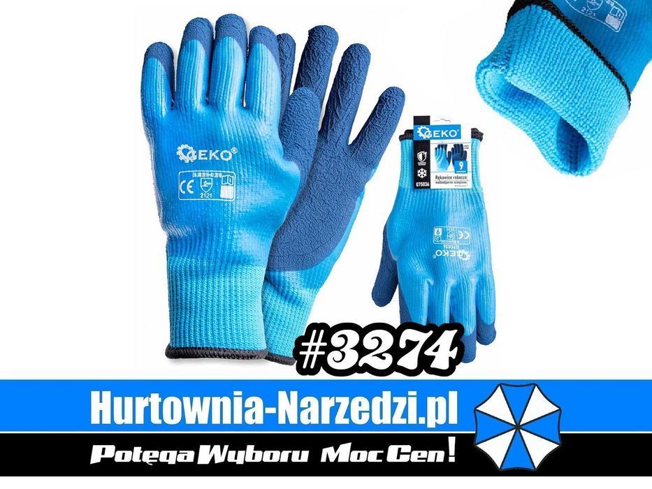 Rękawice robocze wodoodporne ocieplane rozmiar 9 jersey–lateks