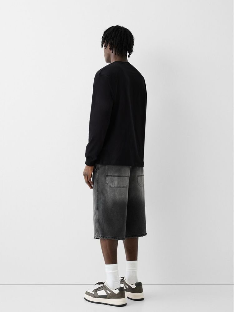 Шорти Bershka Jorts Skater Fit (W 32) чорні широкі джинсові чоловічі