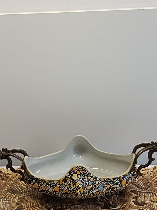 Żardiniera porcelana okuta brązem. Mozaika. Art Deco. .Krakelura..