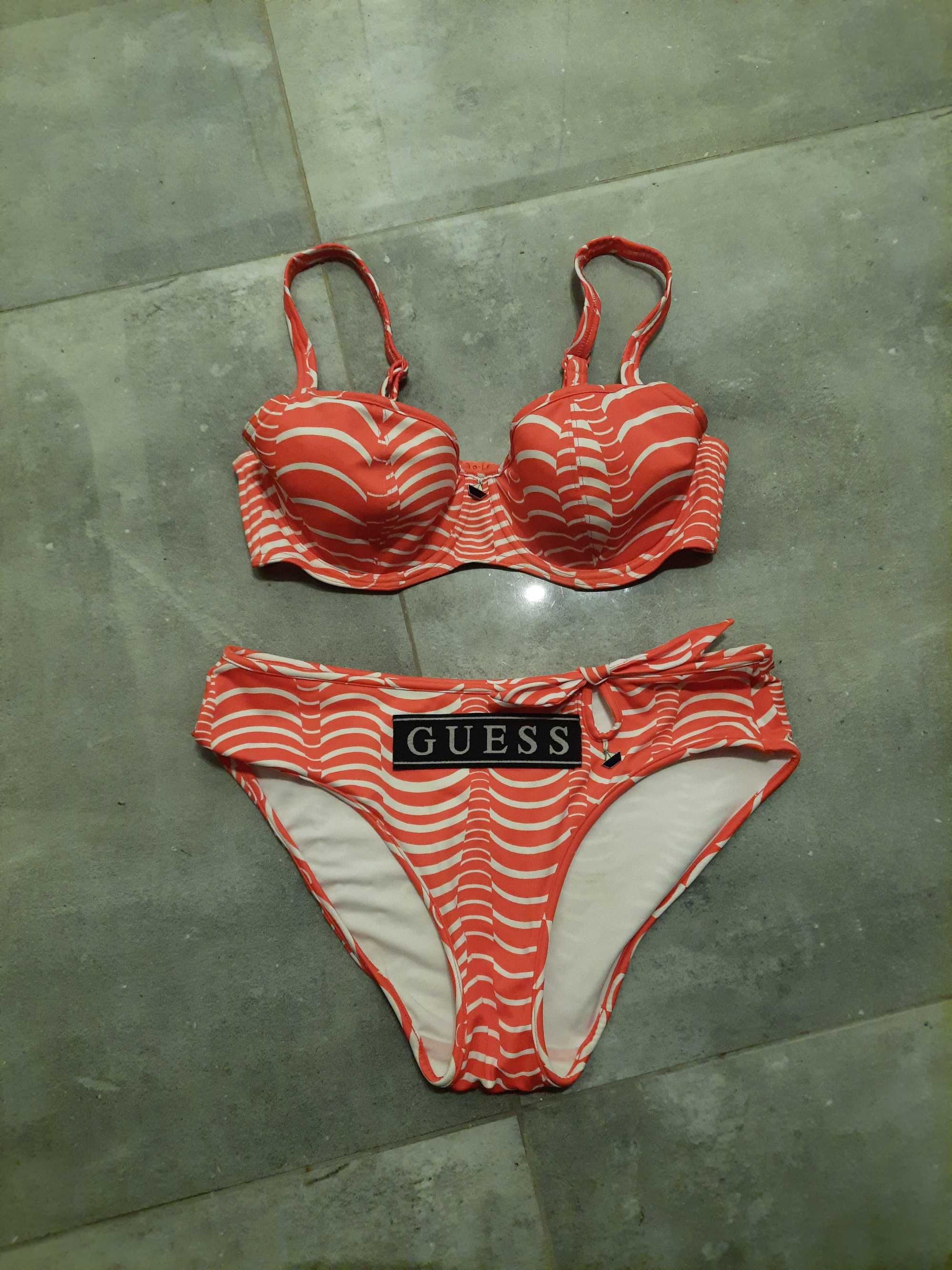 kostium kąpielowy guess dwuczęściowy stroj czerwony pasy 75d 75 d 40 L