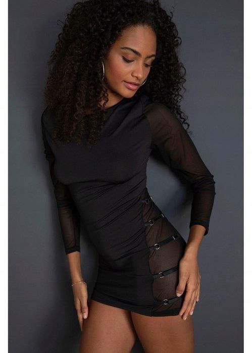 VENUS sukienka erotyczna czarna z siateczką i paskami 40/42.