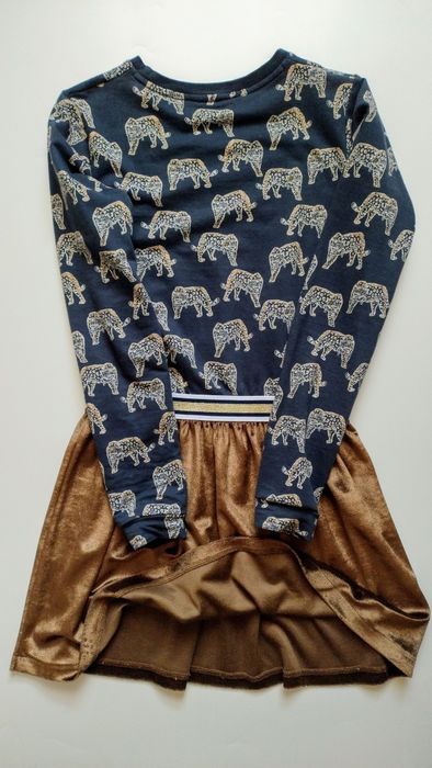 Sukienka długi rękaw 5.10.15 złote słonie r.146