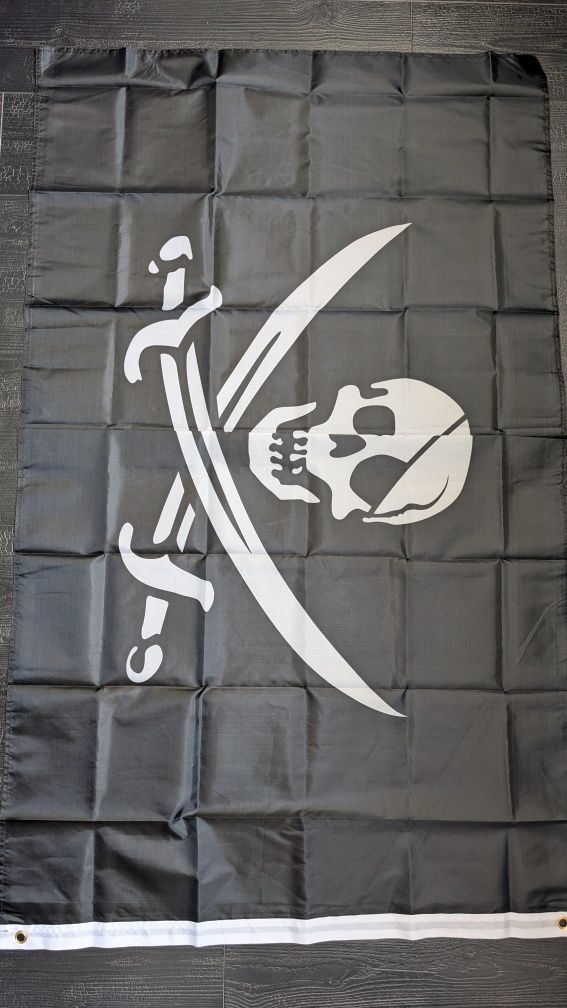 Большой черный пиратский флаг 90 х 150 pirates пираты череп корабль