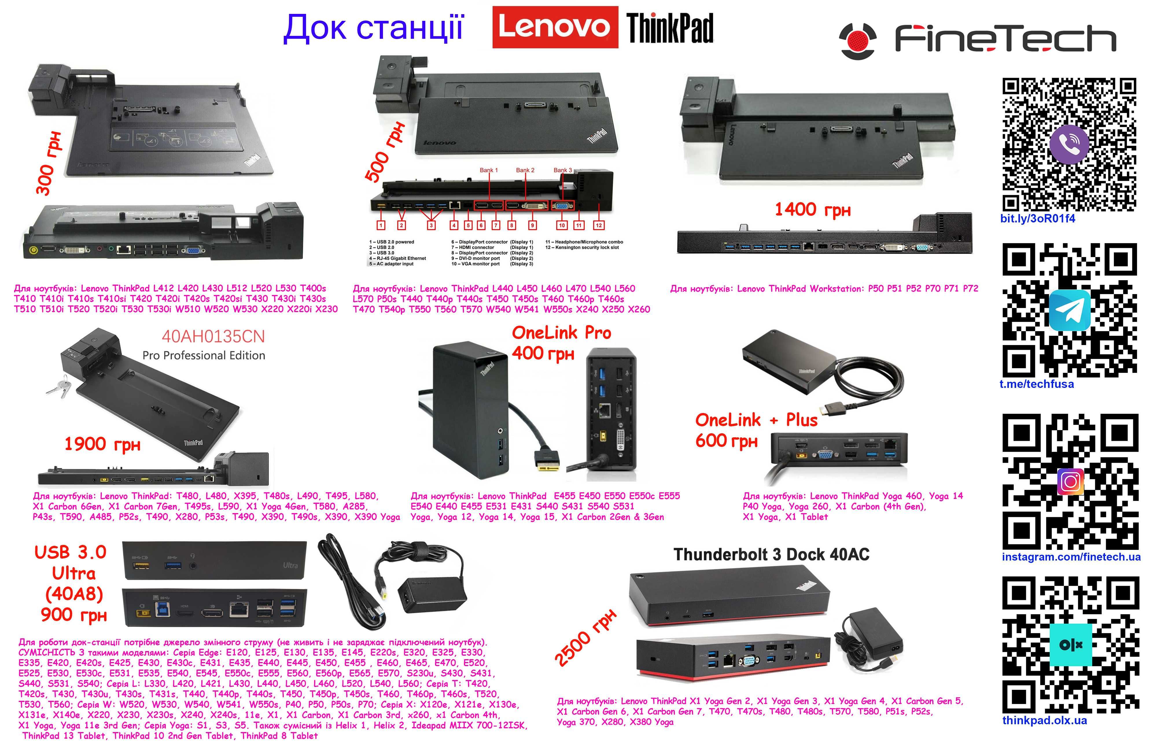 Док-станция Lenovo ThinkPad Dock T L E OneLink + Pro X1 Carbon Yoga