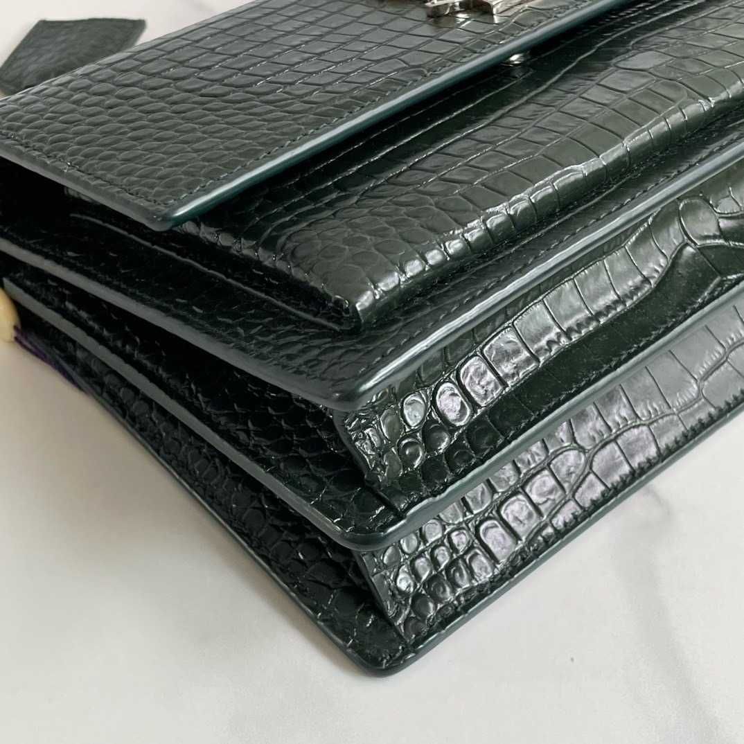 YSL Sunset damska torebka typu crossbody z łańcuszkiem wzór krokodyla