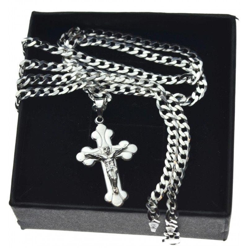 ŁAŃCUSZEK SREBRNY PANCERKA 55cm + krzyżyk srebrny z Panem Jezusem PR.