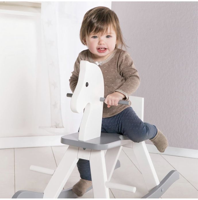 Roba Koń na Biegunach, Biały/Szary, 81,5 x 42,5 x 55,5 cm